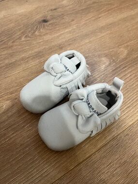 Lucky Brand Baby Moccasins in Light Blue with Fringe Bow